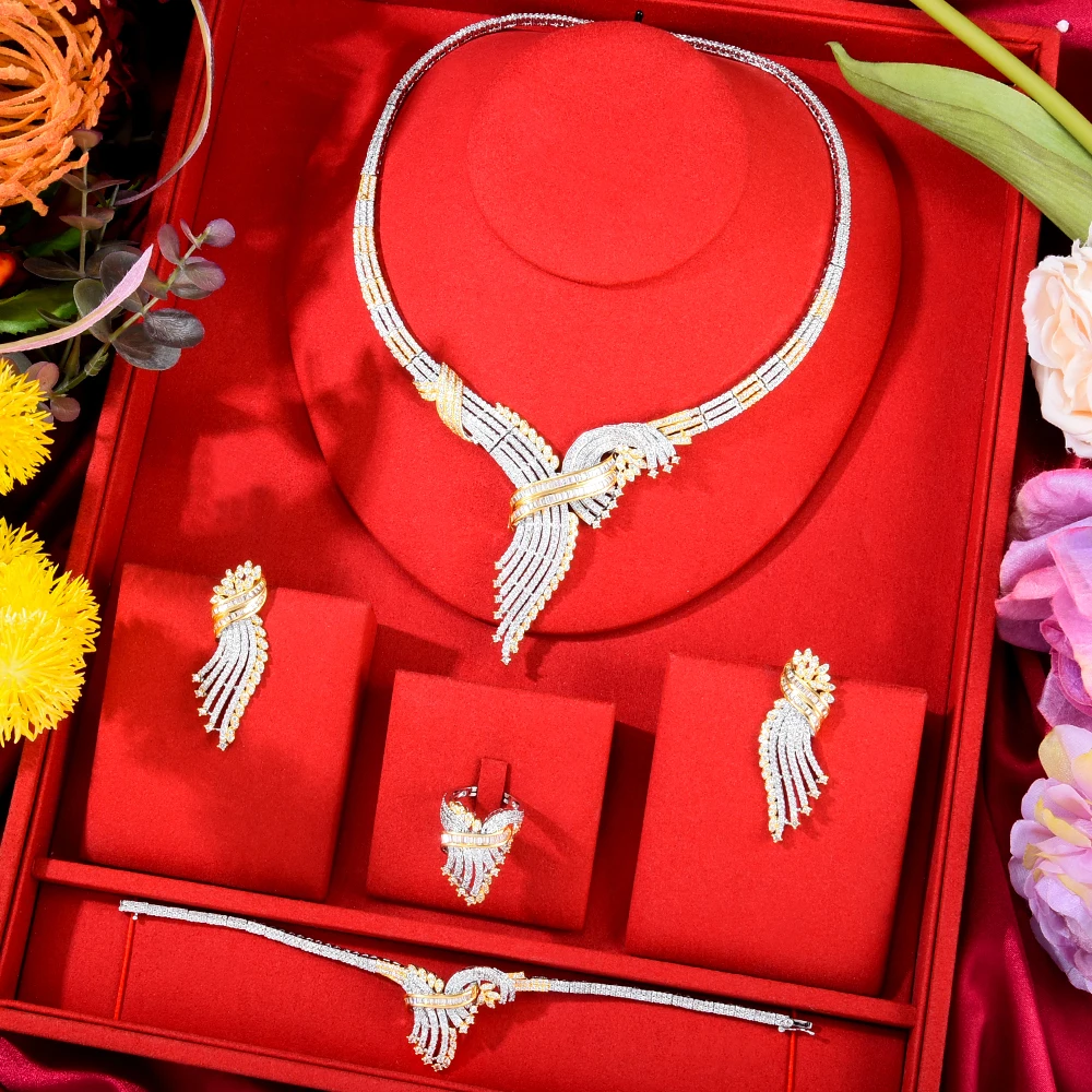 

GODKI Brand Original Luxury Shiny 4PCS Necklace Earrings Bangle Ring Jewelry Sets For Women Cubic Zircon Wedding Bridal Jewelry