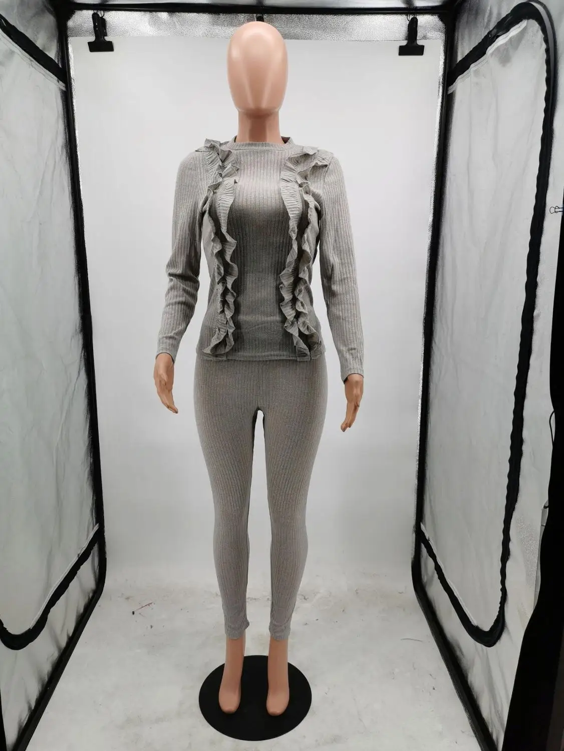 

Hot Recommend Style Classic Streetwear Women Suit Casual Femme O Neck Long Sleeve Ruffles T-shirt And Leggings Tracksuit