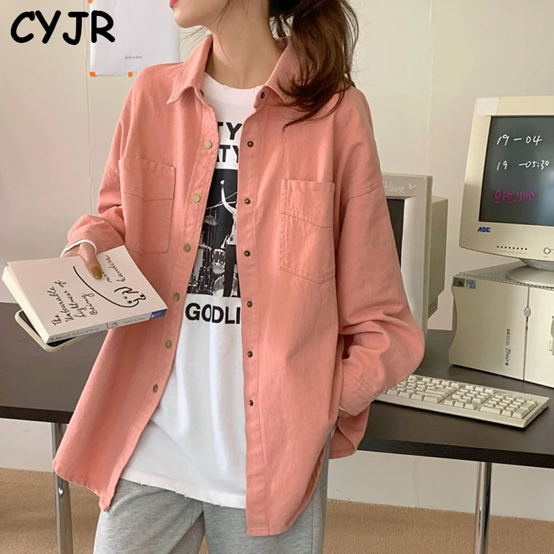 

CYJR New Women Solid Corduroy Batwing Sleeve Vintage Blouse Turn-Down Collar Loose Top Button Up Pink Shirt Feminina Blusa