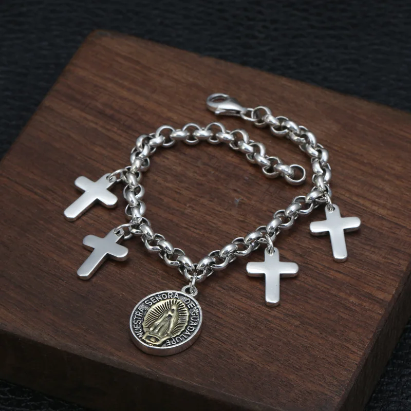 otationS925 sterling silver jewelry Thai creative cross Virgin Mary listing ring bracelet female free shipping | Украшения и