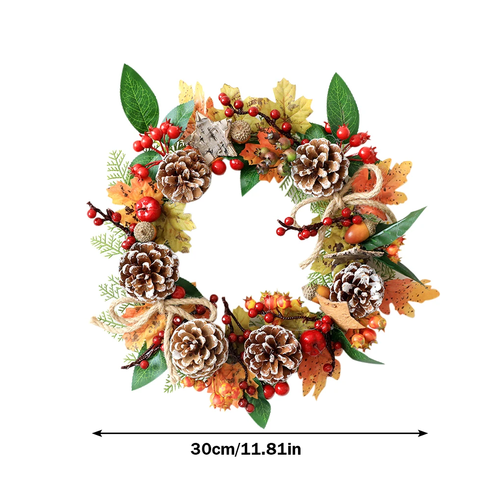 30 см Рождественский венок осенний кленовый лист сосновый конус ягодный подвеска