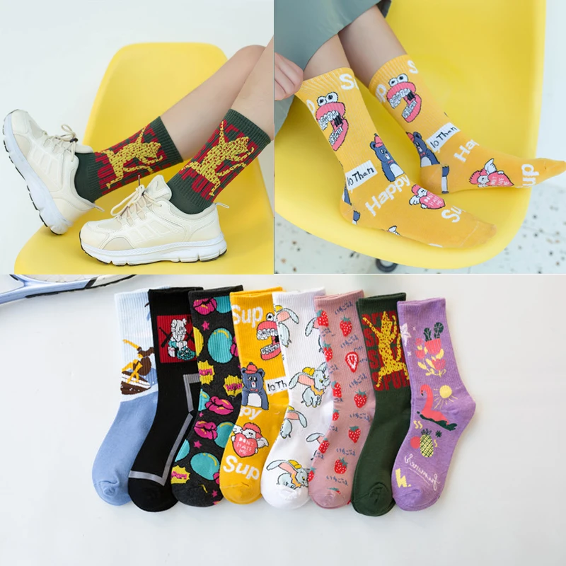 

Мужские вязаные носки в стиле аниме для скейтборда уличный стиль хип-хоп женские Мультяшные хлопковые носки Harajuku по щиколотку забавные пов...