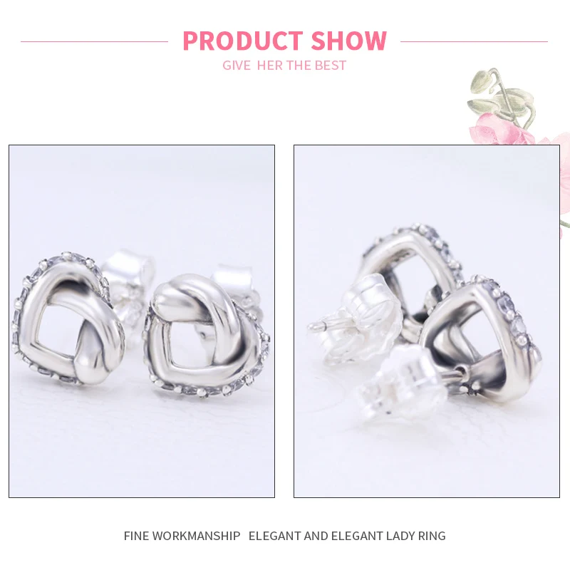 

MISSITA New Fashion Romantic Heart Stitched Stud Earrings for Women Zircon Silver Color Earrings Fashion Jewelry Dropshipping