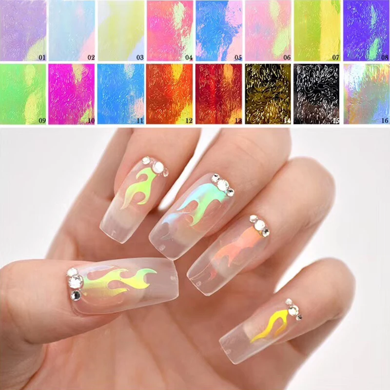 16 Patterns/Sheet Colorful Laser Nail Art Decals Vinyls Hollow Stencil Stickers Mixed Patterns Transfer | Красота и здоровье