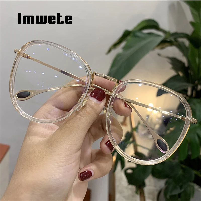 

Imwete Vintage Transparent Round Glasses Frame Women Men Metal Spectacle Big Frames Female Myopia Clear Lens Optical Eye Glasses