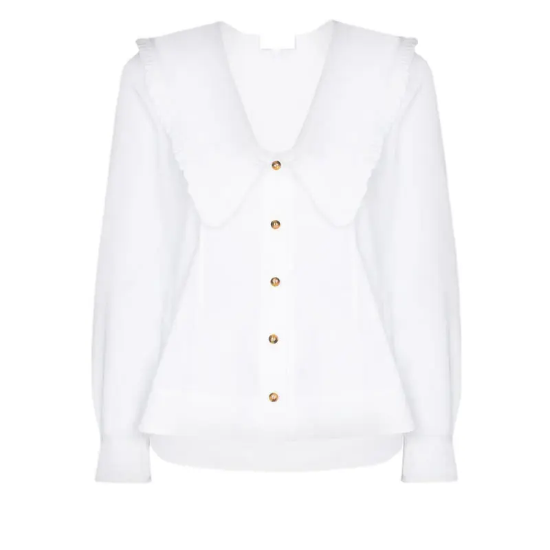 

XITAO Ruffle Blouse Fashion New Single Breast Elegant Casual Style Small Fresh 2021 Summer White Minority Loose Shirt LDD1617