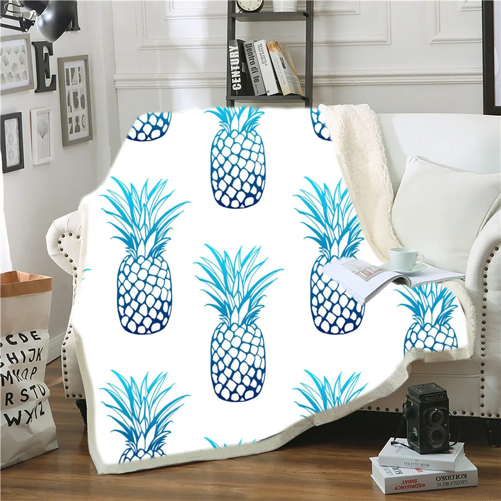 

NEW Fruit pineapple print Double thickening Blanket Plush Velvet Warm Decoration Bed Home Throw Sofa Blankets Unisex Gifts
