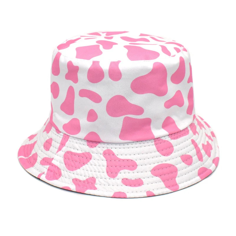 

2021 Spring Summer Cow Print Bucket Hats Women Designer Bucket Sun Cap Cotton Hip Hop Fisherman's Hat Female