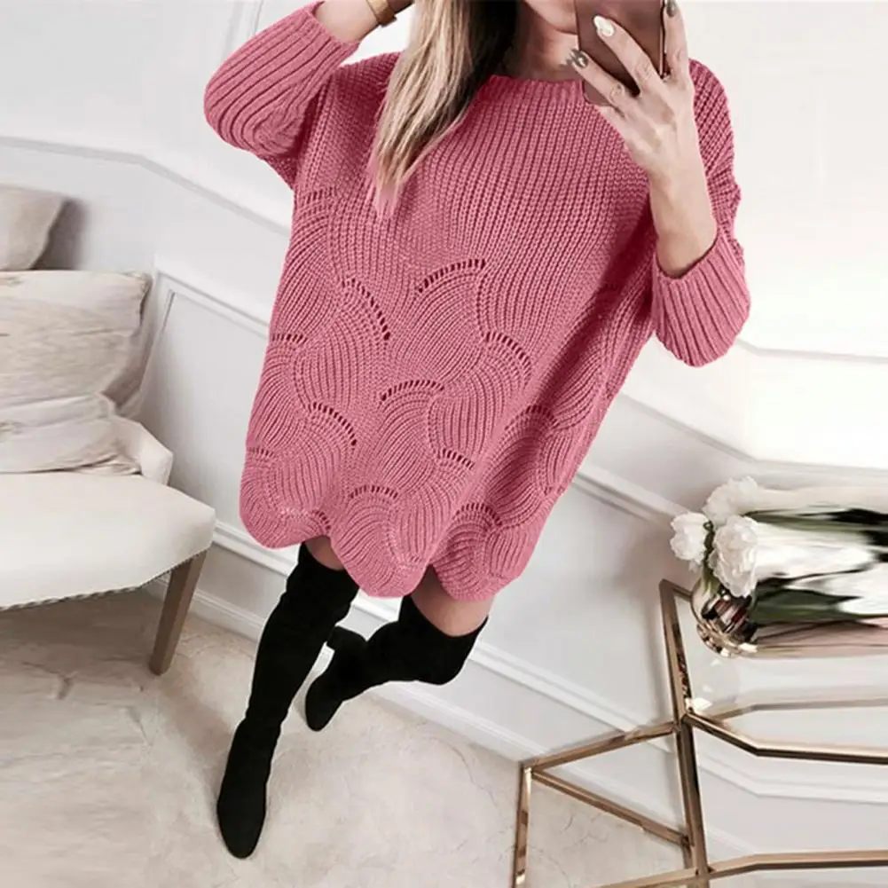Женский Однотонный свитер свободного покроя с круглым вырезом | Женская одежда