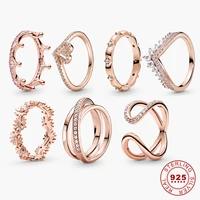 925 sterling silver ring rose gold color crown infinity heart band wave rings for wemen wedding rings fashion jewelry