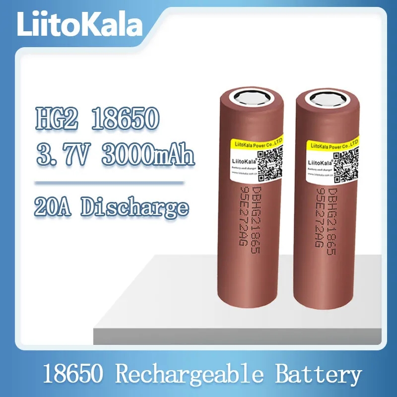 

LiitoKala 100% New HG2 18650 3000mAh Rechargeable battery 18650HG2 3.6V discharge 20A Max 35A Power batteries