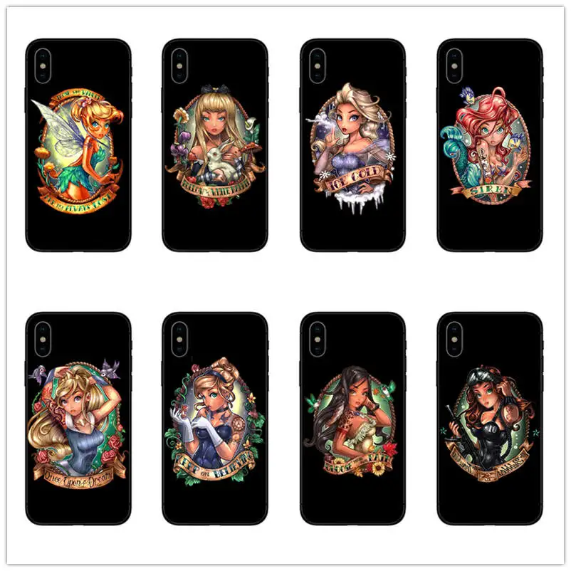 Тату мультфильм Белоснежка принцесса женщины/девушка черный мягкий ТПУ чехол