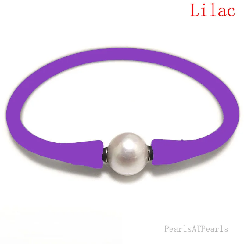 

6 inches 10-11mm One AA Natural Round Pearl Lilac Elastic Rubber Silicone Bracelet