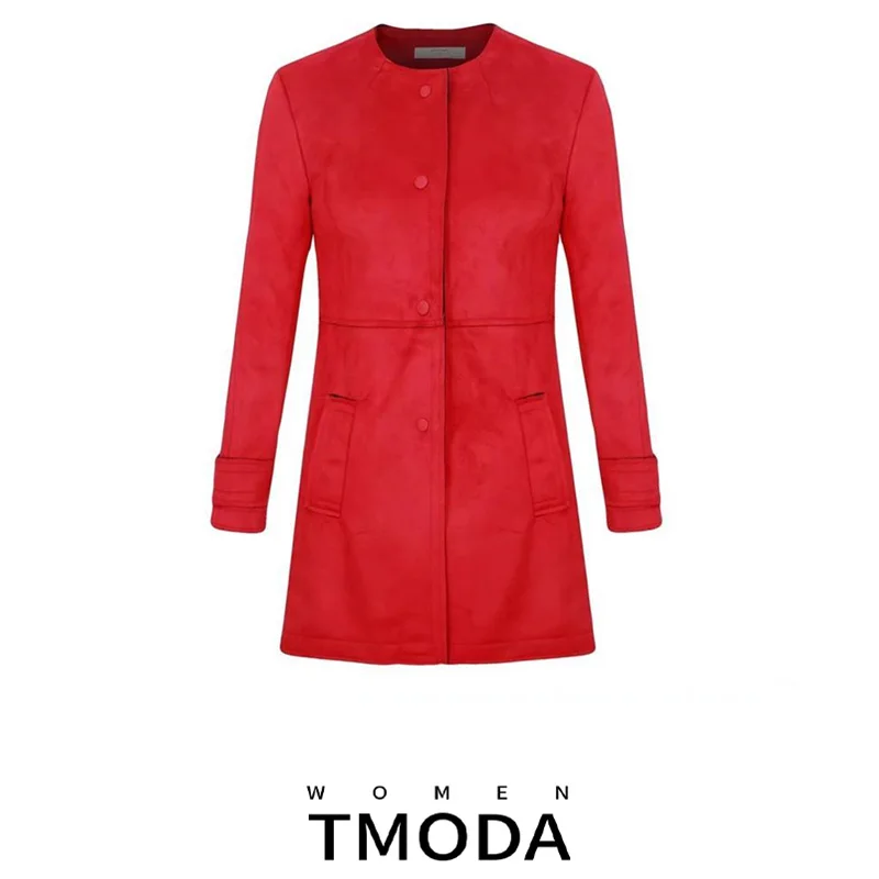 Женская замшевая куртка TMODA290 длинная брендовая из искусственной кожи модная