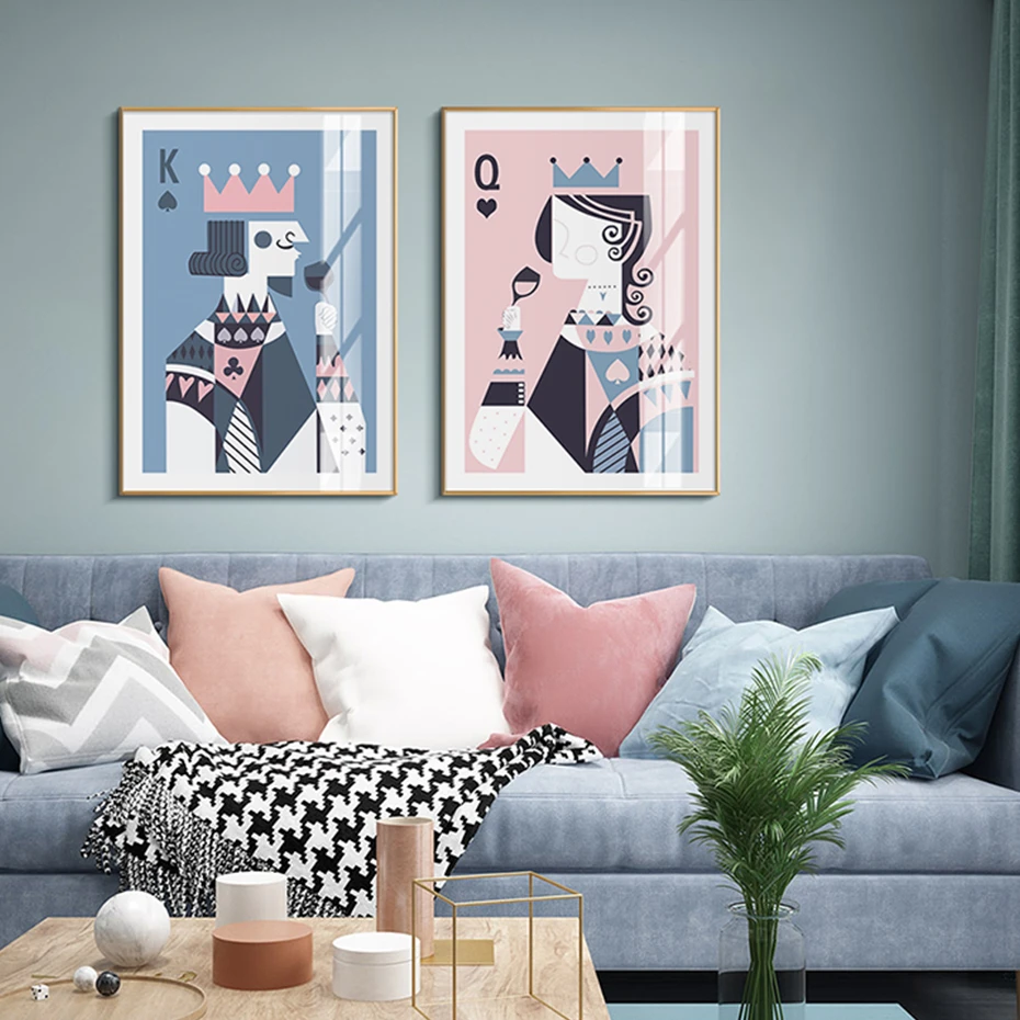 Абстрактная покерная карта король и королева Картина на холсте Печать настенное