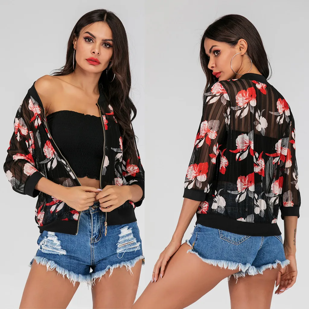 Новое поступление Блузка на молнии с принтом Солнцезащитная женская одежда