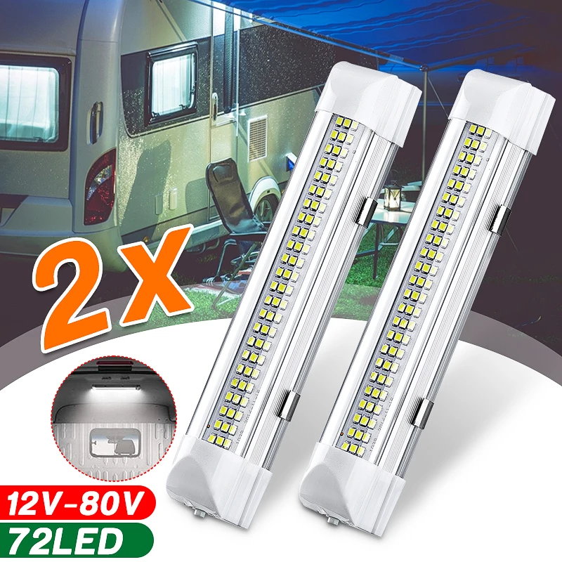 Tira de luces LED blanca para Interior de coche, lámpara con interruptor de encendido/apagado, para furgoneta, cabina, camión, Camper, barco, 1/2/4 piezas, 72