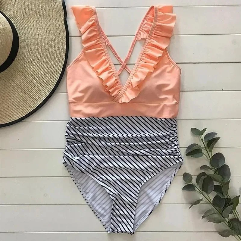 Пикантная обувь в стиле ретро с цветочным принтом Цельный купальник для женщин