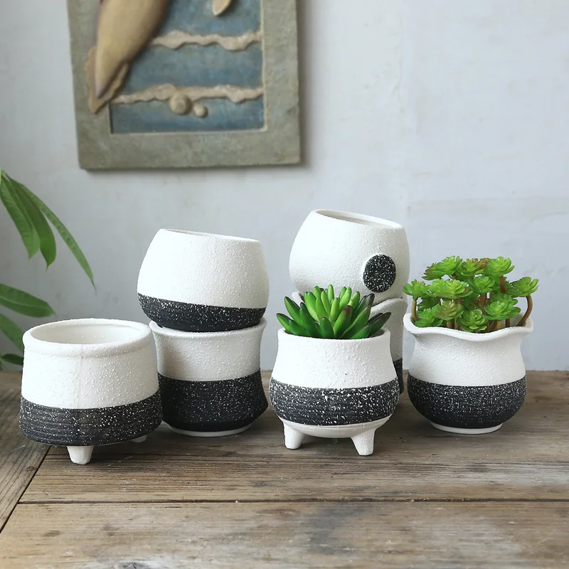 Black White Ceramic Flower Pot Snowflake Inkjet Creative Crafts Simple Potted Ornaments Succulent Flowerpot Home Decor | Дом и сад