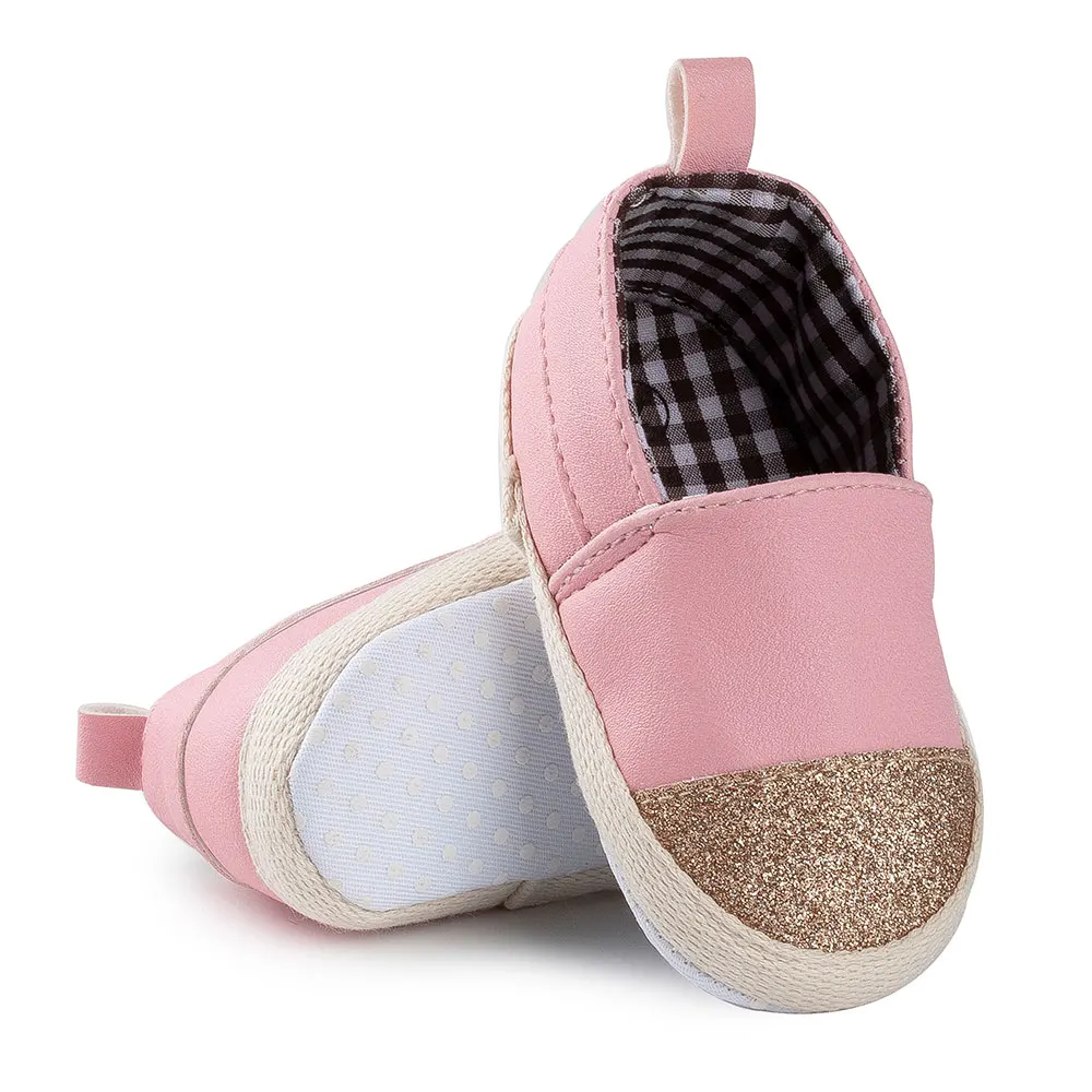 

KIDSUN Newborn Baby Shoes Infant Girls Toddler First Walkers PU Leather Cotton Sole Non-slip Flat Casual Crib Shoes Outdoor