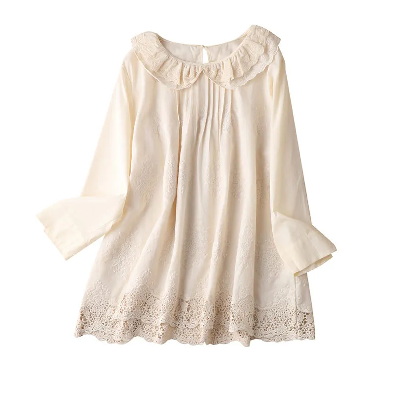 

Shuchan 100% хлопок в японском стиле Blusa Mujer двухслойная вышивка с длинным рукавом Топ для женщин 2021 летняя блузка