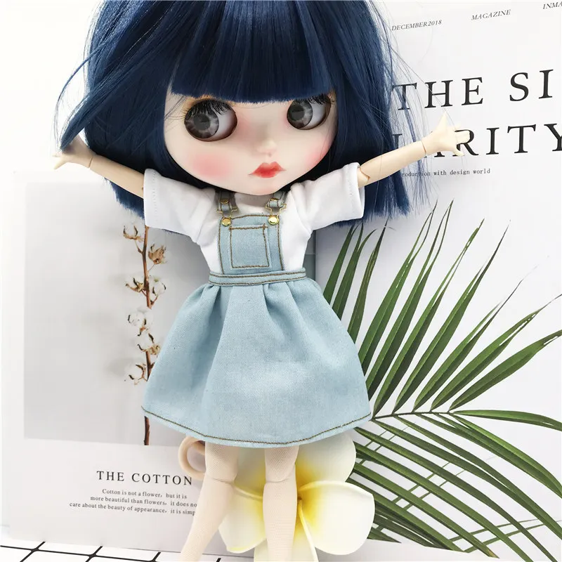 Blyth-ropa para mu&ntilde;ecas, Vestido con tirantes de fresa, Falda vaquera de alta calidad, se adapta a 30cm, 1/6 BJD SD, ropa para mu&ntilde;ecas, 1/6-4