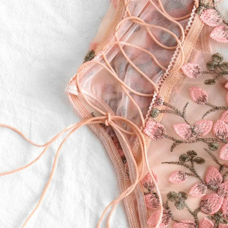 

Women Teddy lingerie Sexy Underwear Erotic Corset Lace Mesh Sleepwear Nightwear Embroidered strap one-piece sexy pajamas