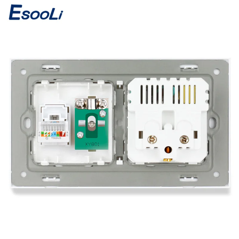 ESOOLI Plastic Panel French Standard Electric Socket with 2 USB + RJ45 Internet Jack and Television Port Power Outlet | Обустройство