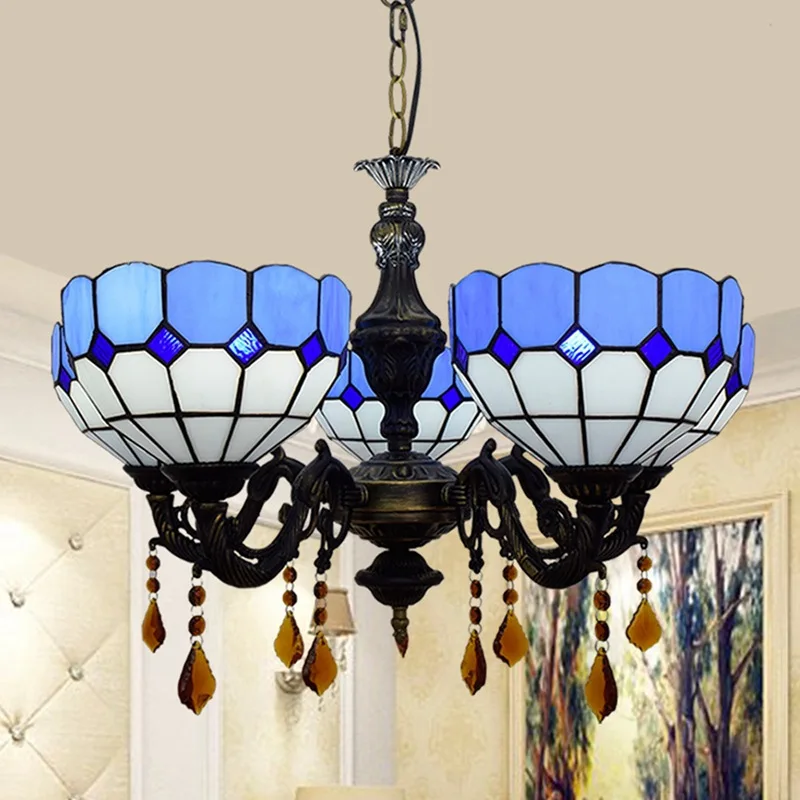 

European-Style Modern Minimalist Mediterranean Creative Tiffany Blue and White Crystal Art Restaurant Living Room Bar 5