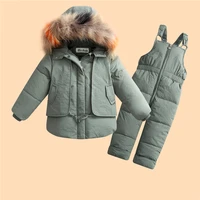 new childrens down jacket suit baby infant hooded overalls pants two piece sets boy girls winter warm clothing for 3 8 years