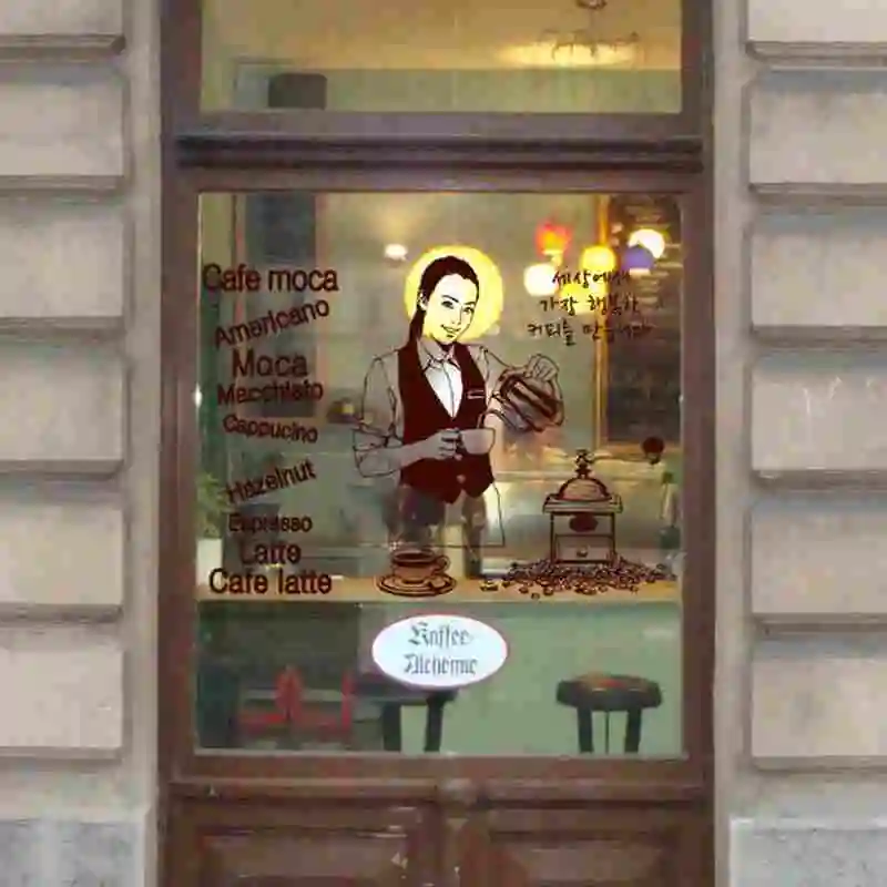 

Кофейня наклейка девушка бобы молоко чай наклейка чашка плакат Винил Искусство Декор стены Фреска украшения разбиться хлеб кафе стекло нак...