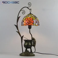 bochsbc tiffany style dragonfly baroque rose leaves stained glass shade table lamp resin cast mouse iron tank frame art