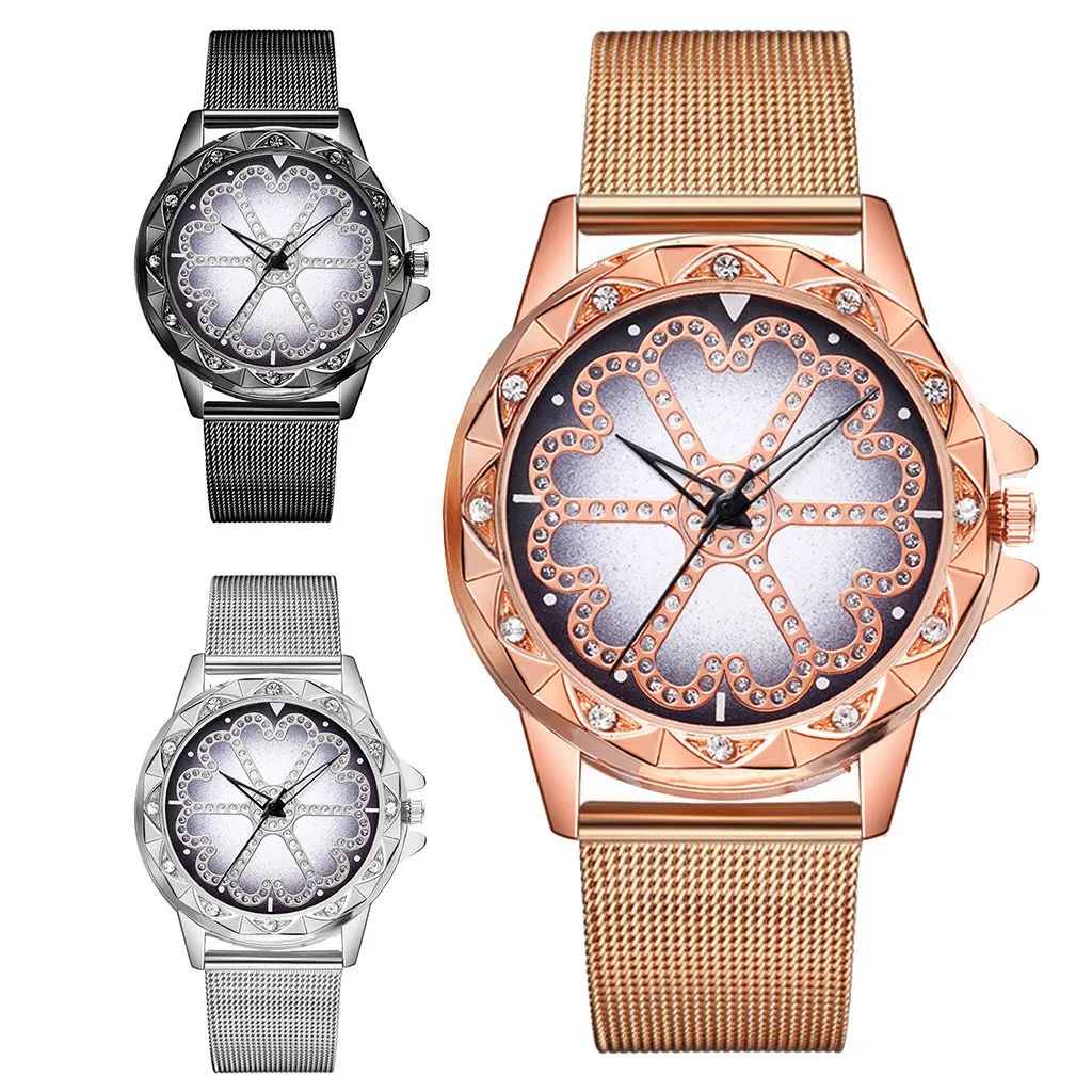 Модные женские часы цветочный циферблат стразы кварцевые наручные сетчатый