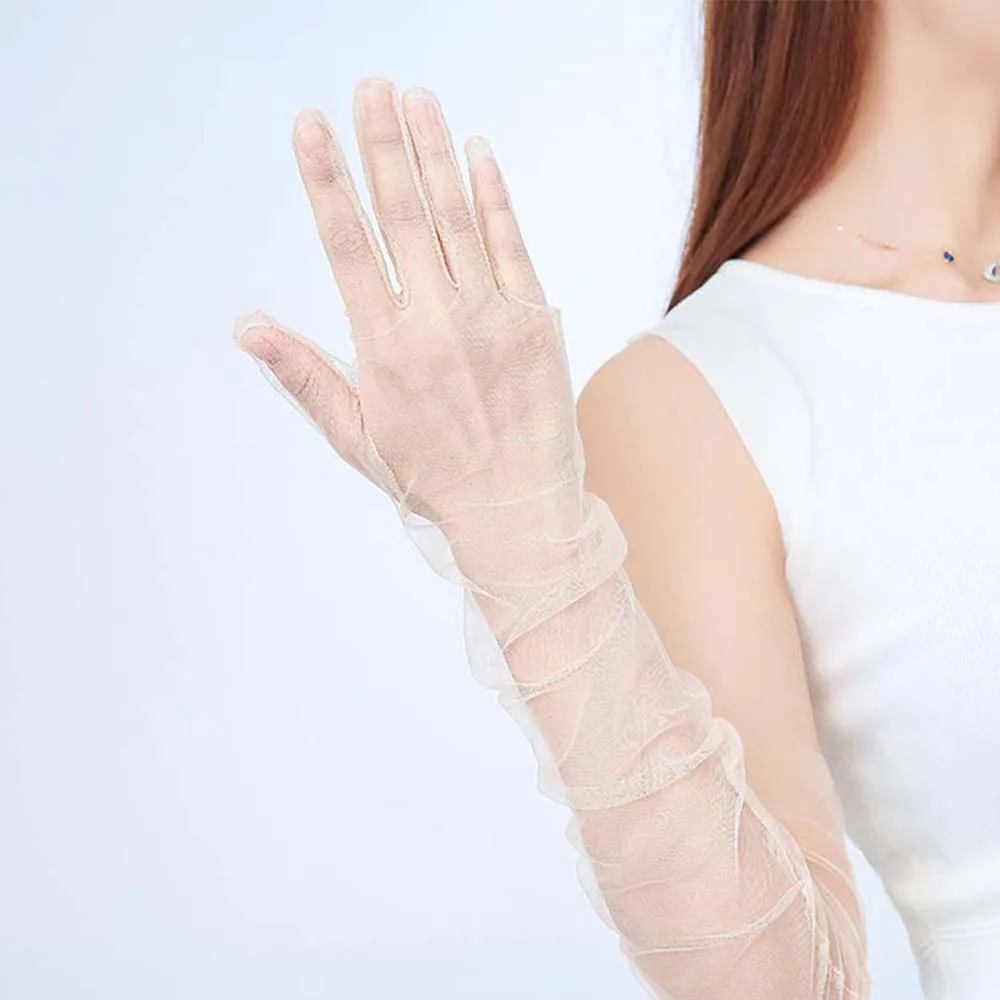 Женские ультратонкие перчатки из тюля длинные до локтя прозрачные аксессуары