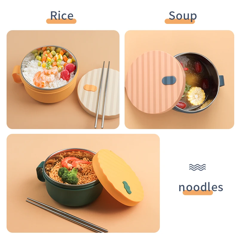 

Cute Instant Noodle Bowl With Stainless Steel Student Office Worker Lunch Box Dormitory Canteen Simple Japanese Style Large Capa