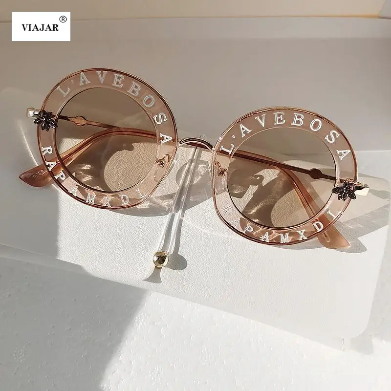 

Retro Round Sunglasses Women Brand Designer English Letters Bee Metal Frame round sun glasses for women 2022