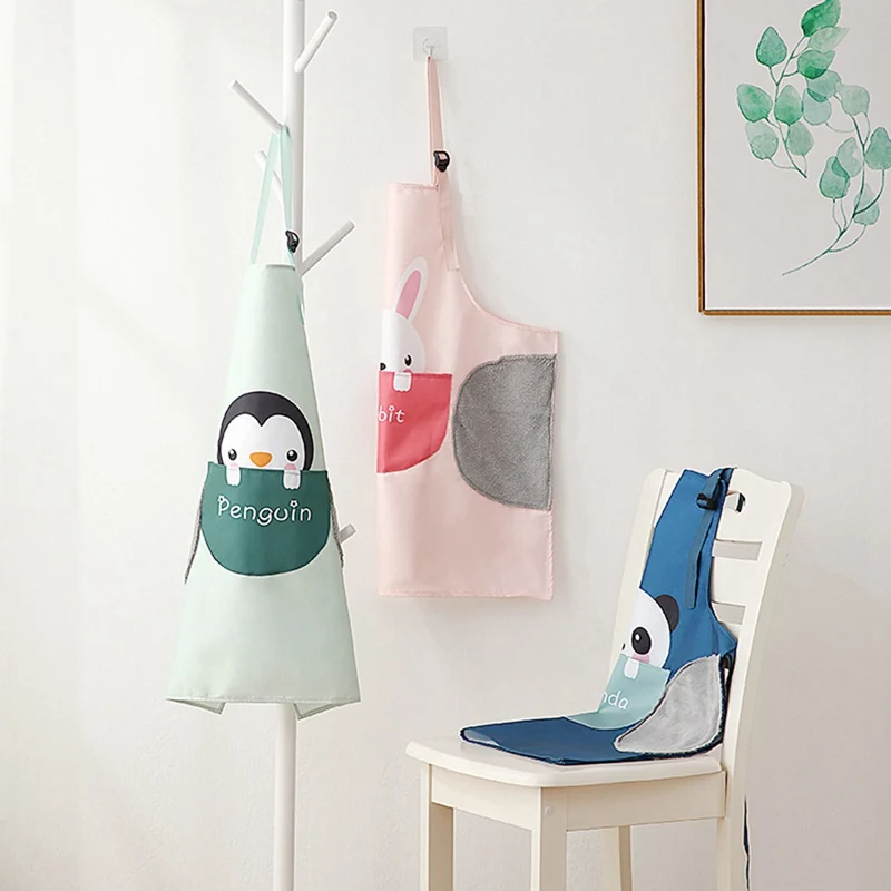 

Waterproof Apron Kitchen Cooking And Washing Dishes Cartoon Animal Panda Printing Oil-proof Big Pocket Housework Apron