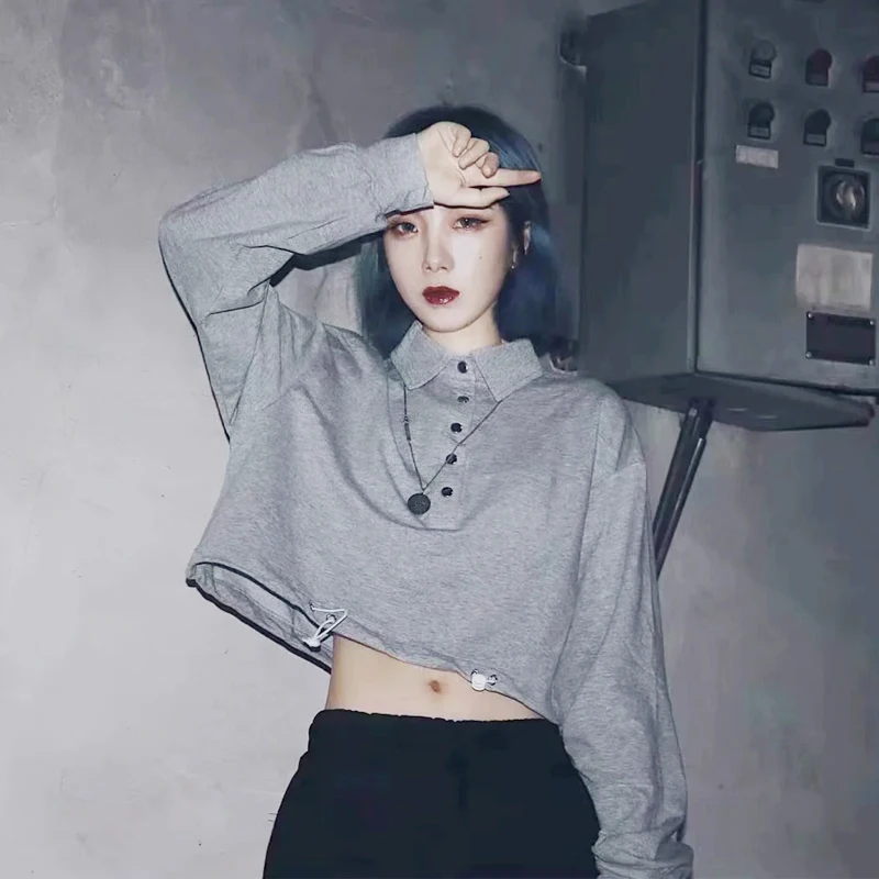 

Women Collared Cotton Lounge Crop Sweatshirt With Drawstring Waist