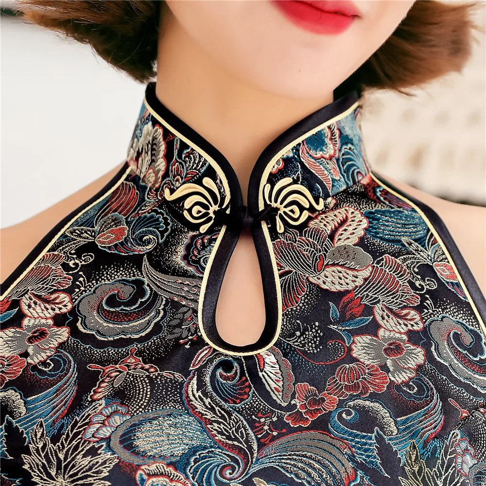 

Exquiste Embroidery Women Qipao Cheongsam Vintage Button Chinese Dress Sexy High Split Tight Mini Vestidos Formal Dress Big Size