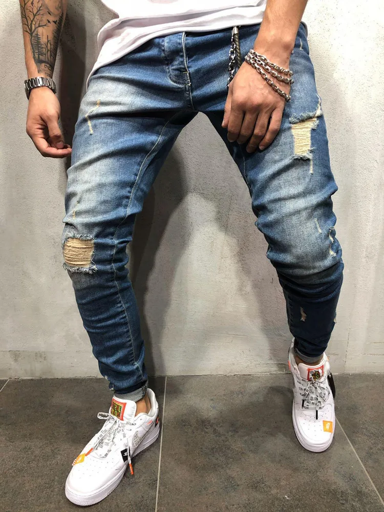 Мужские брюки джинсы скинни мужские s Pantalones Rotos рваные джинсовые зауженные