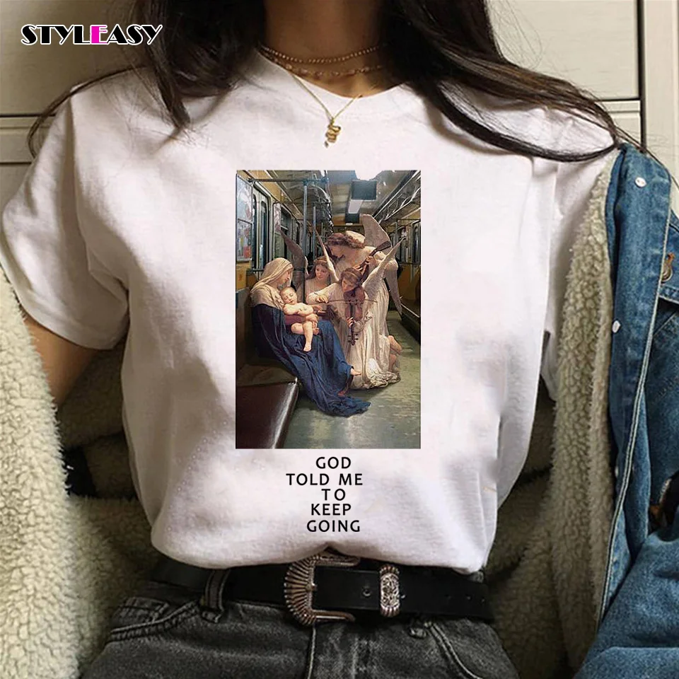 Женская футболка с принтом Мадонны и ангела Повседневная Уличная графическим в