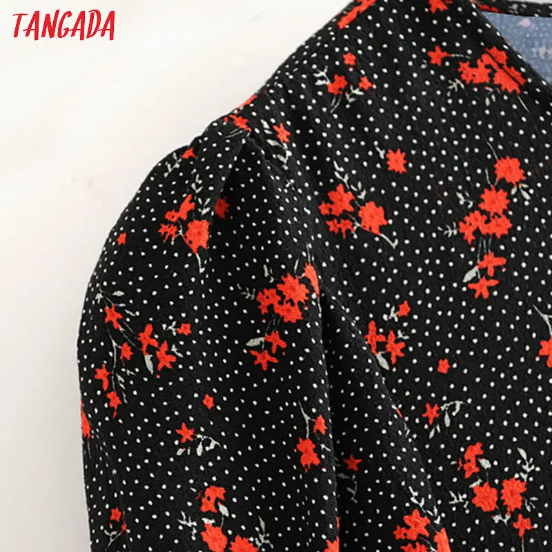 Tangada женское винтажное длинное платье с цветочным рисунком, плиссированное платье с длинным рукавом и круглым вырезом, модное дамское Новогоднее праздничное платье 3H165