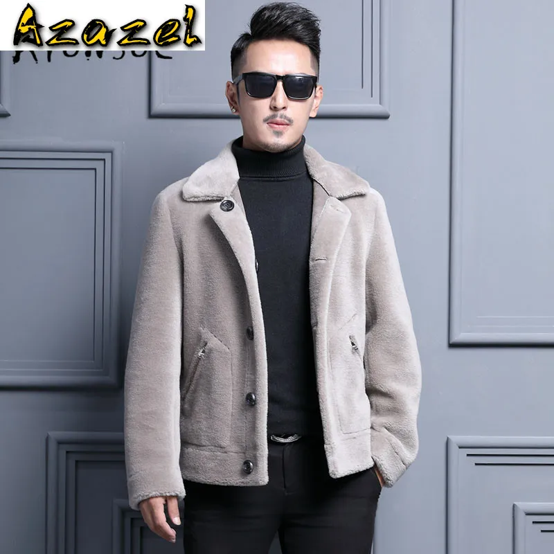 

Мужское меховое пальто Azazel, зимнее пальто из овчины и натуральной шерсти, Короткая кожаная куртка, мужское пальто в Корейском стиле, женская модель YY233