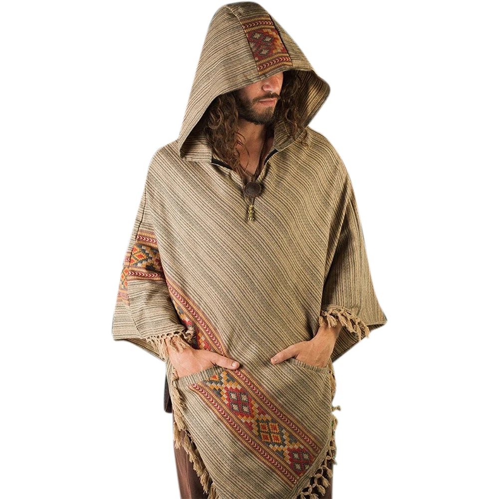 Асимметричная мужская толстовка с капюшоном в винтажном фольклорном стиле