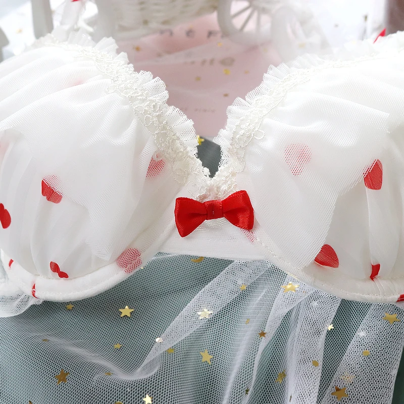 Fairy Underwear Suit Sweet Lolita Women's Cute Love Bowknot Mesh Bra & Panties Set Lingerie Set Sexy Young Girl Push Up Bra set