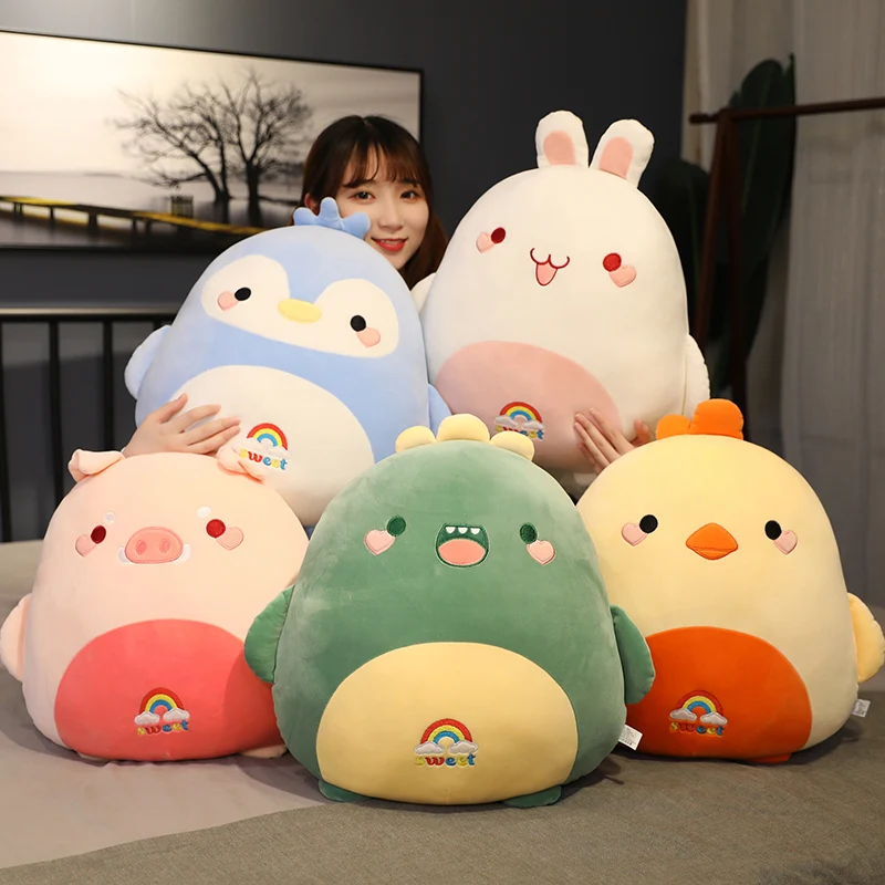 Almohada de felpa de 50cm para ni&ntilde;os, mu&ntilde;eco de peluche Kawaii, oso, pollo, conejo, ping&uuml;ino, cerdito, dinosaurio, Animal de dibujos animados, coj&iacute;n para silla-0
