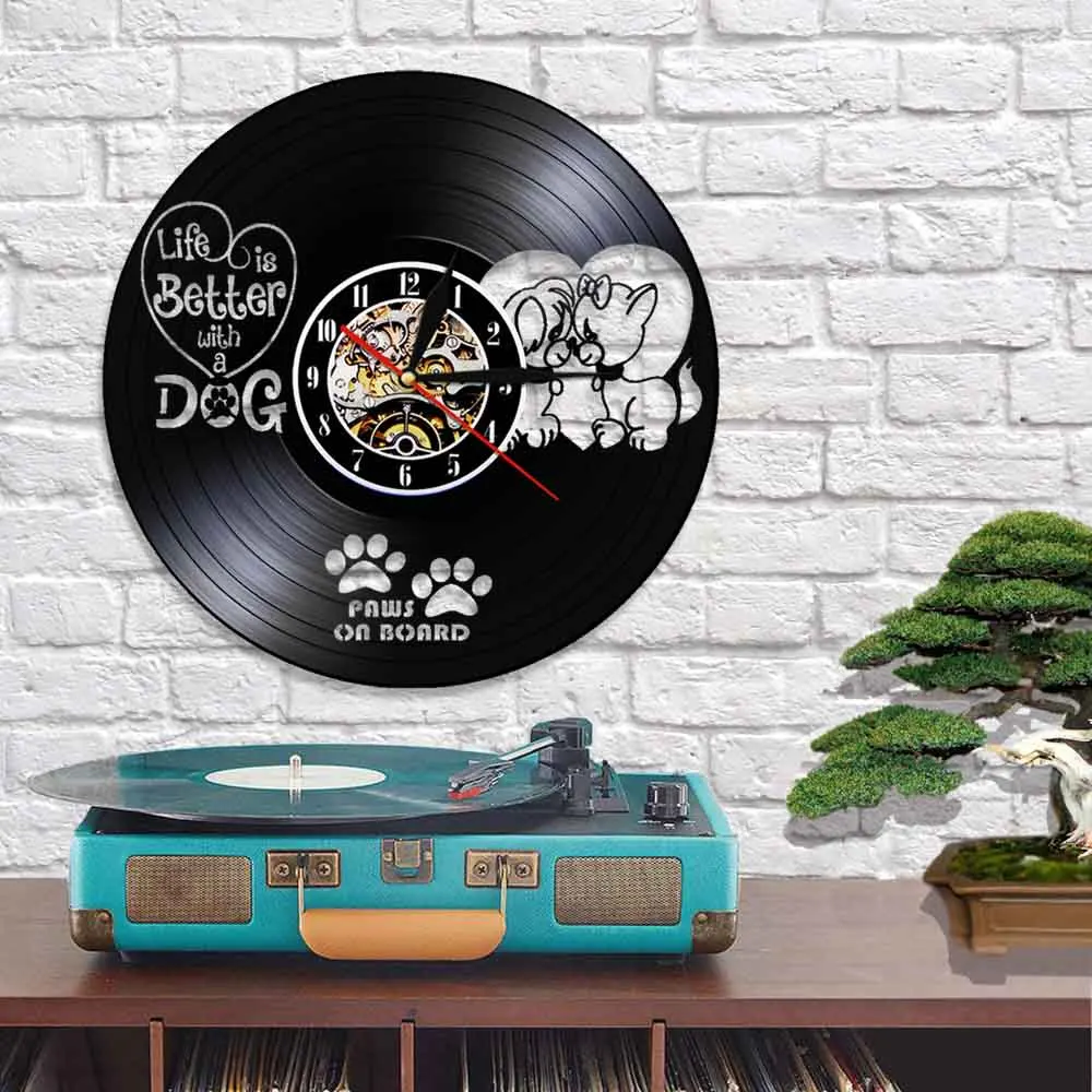 3D настенные часы Life Is Better With A Dog с виниловой пластиной современный дизайн