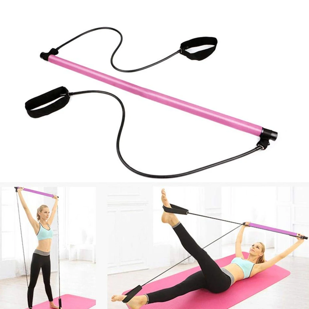 

Portable Pilates Bar with Resistance Band Home Gym Yoga Exercise Bar with Foot Loop HB88