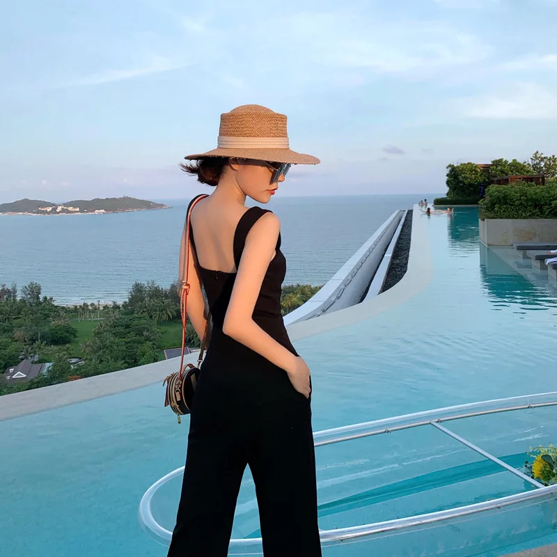 

Daily Rompers Jumpsuit Women Elegant Suspenders Long Pants Wide-Leg Overalls 2021 Summer New Fashion Korean Clothes Outwear