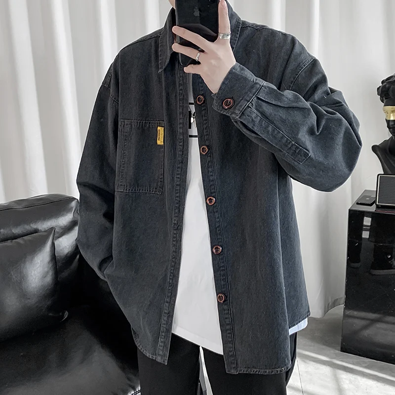 Mens Long Sleeve Jeans Shirts for 2021 Fashion Trends Plus Size Clothing Teens Blue Denim Button Up Blouses Oversized Streetwear |